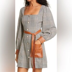 Staud Oz long sleeve Glen faux leather dress